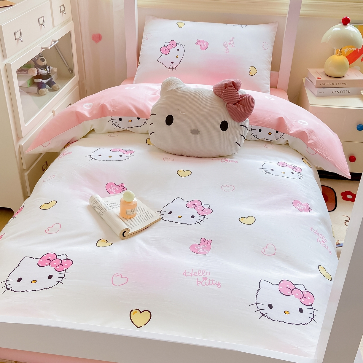 91家纺网 家纺一手货源 找家纺 博雅 2025春夏新款三丽鸥全棉纯棉卡通学生宿舍三件套上下铺三件套-小版 彩色KT