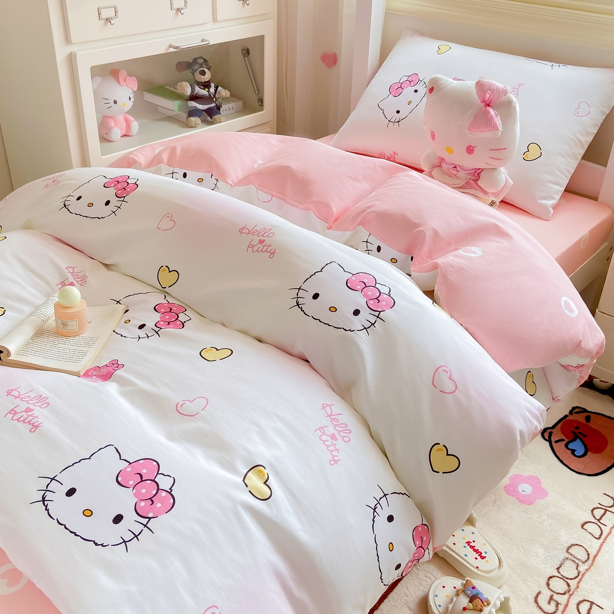 91家纺网 家纺一手货源 找家纺 博雅 2025春夏新款三丽鸥全棉纯棉卡通学生宿舍三件套上下铺三件套-小版 彩色KT