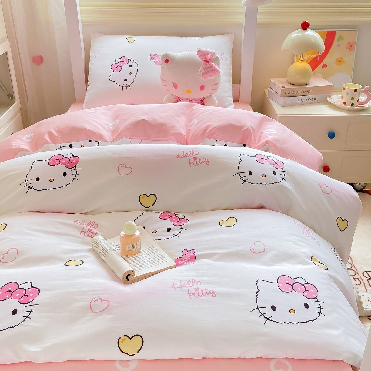 91家纺网 家纺一手货源 找家纺 博雅 2025春夏新款三丽鸥全棉纯棉卡通学生宿舍三件套上下铺三件套-小版 彩色KT