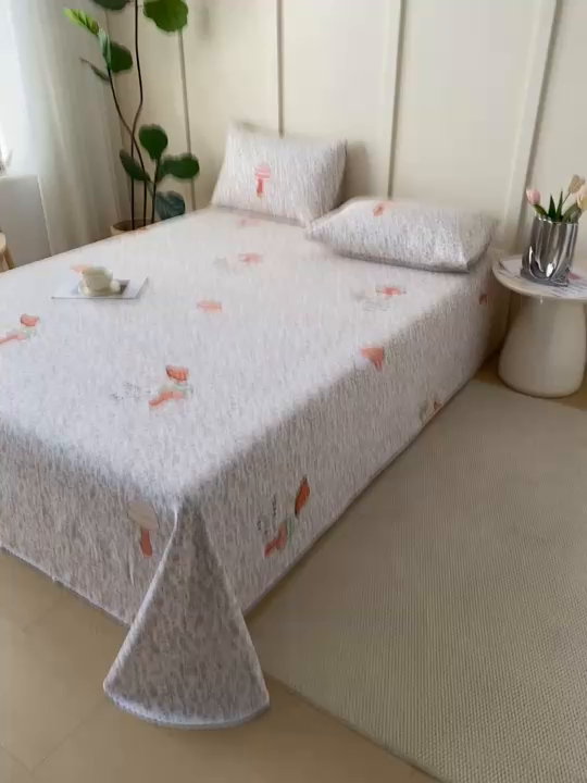 91家纺网 家纺一手货源 找家纺 首爱家纺2025新款花边款老粗布床单 蘑菇屋