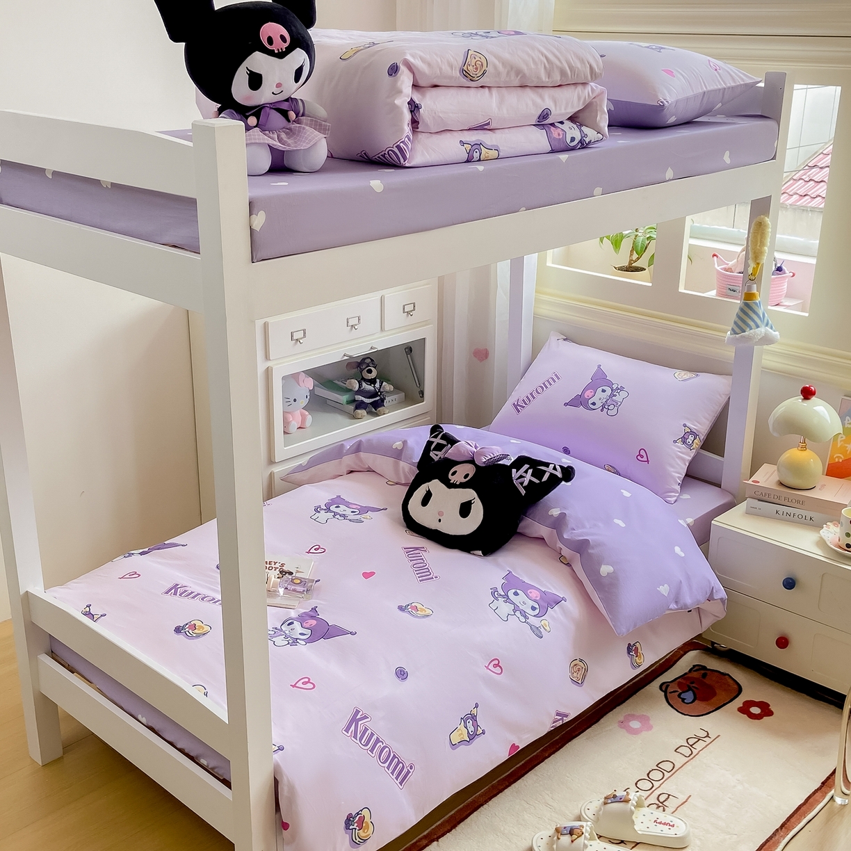 91家纺网 家纺一手货源 找家纺 博雅 2025春夏新款三丽鸥全棉纯棉卡通学生宿舍三件套上下铺三件套-小版 多彩库洛米