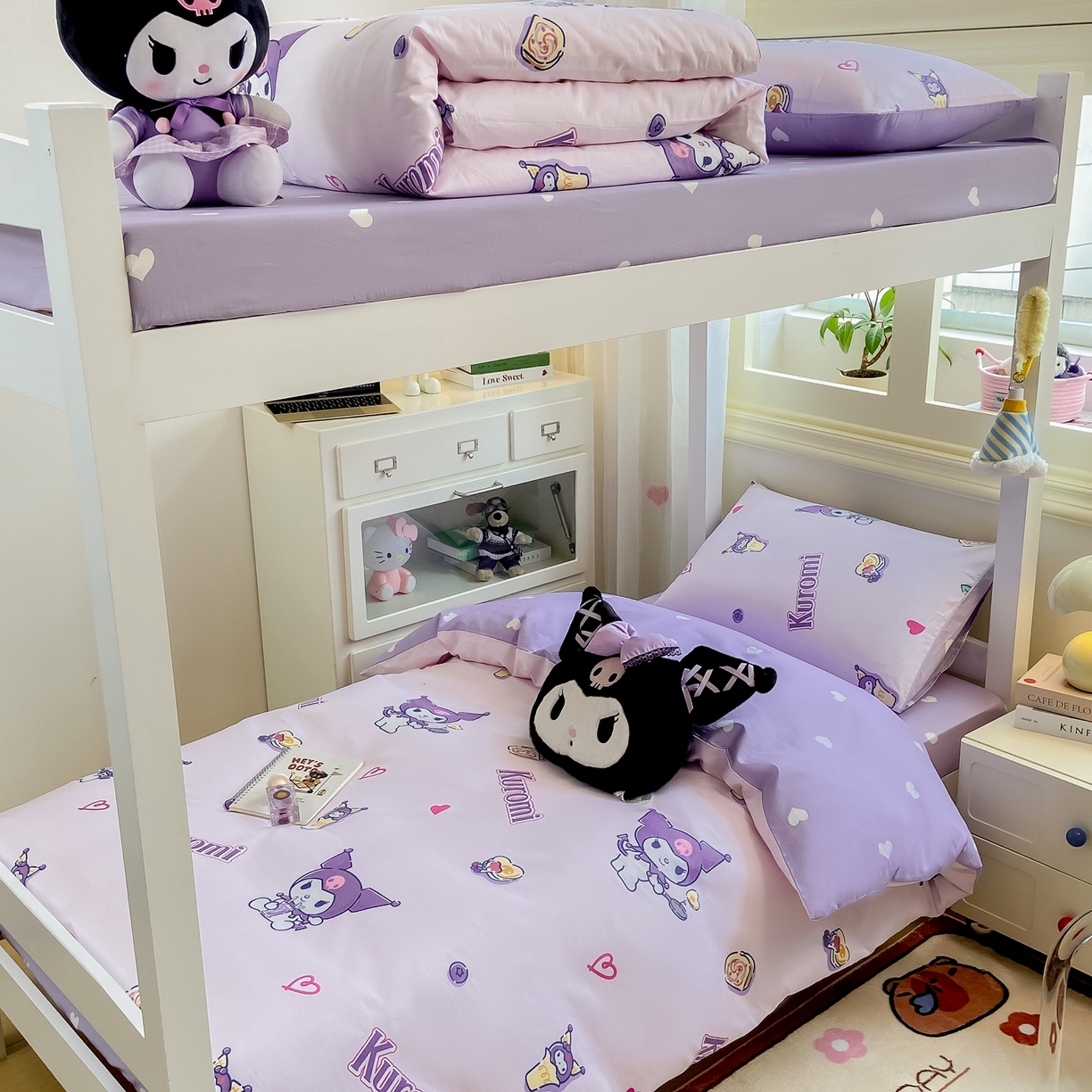 91家纺网 家纺一手货源 找家纺 博雅 2025春夏新款三丽鸥全棉纯棉卡通学生宿舍三件套上下铺三件套-小版 多彩库洛米