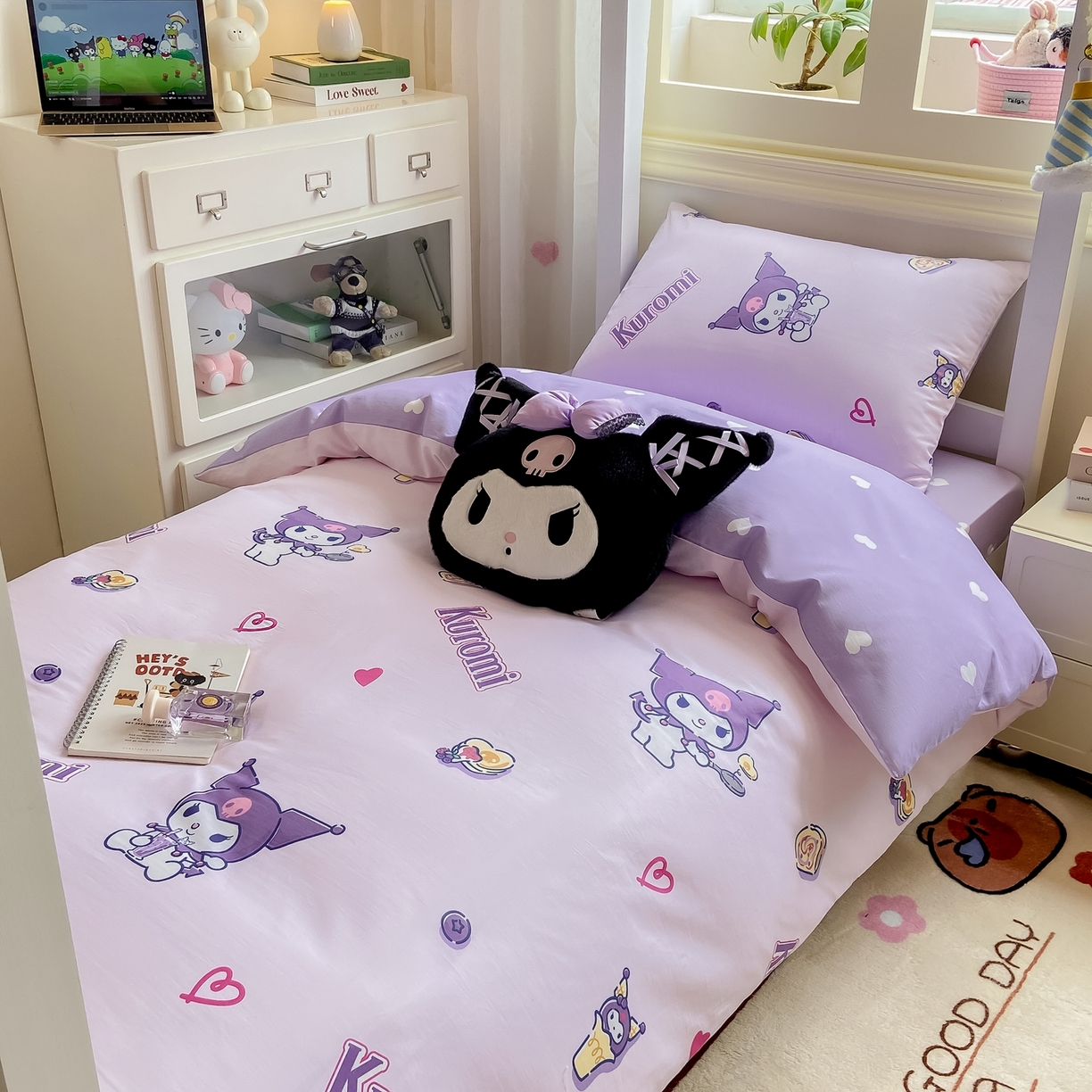 91家纺网 家纺一手货源 找家纺 博雅 2025春夏新款三丽鸥全棉纯棉卡通学生宿舍三件套上下铺三件套-小版 多彩库洛米