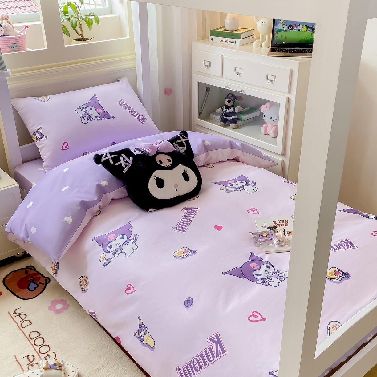 91家纺网 家纺一手货源 找家纺 博雅 2025春夏新款三丽鸥全棉纯棉卡通学生宿舍三件套上下铺三件套-小版 多彩库洛米