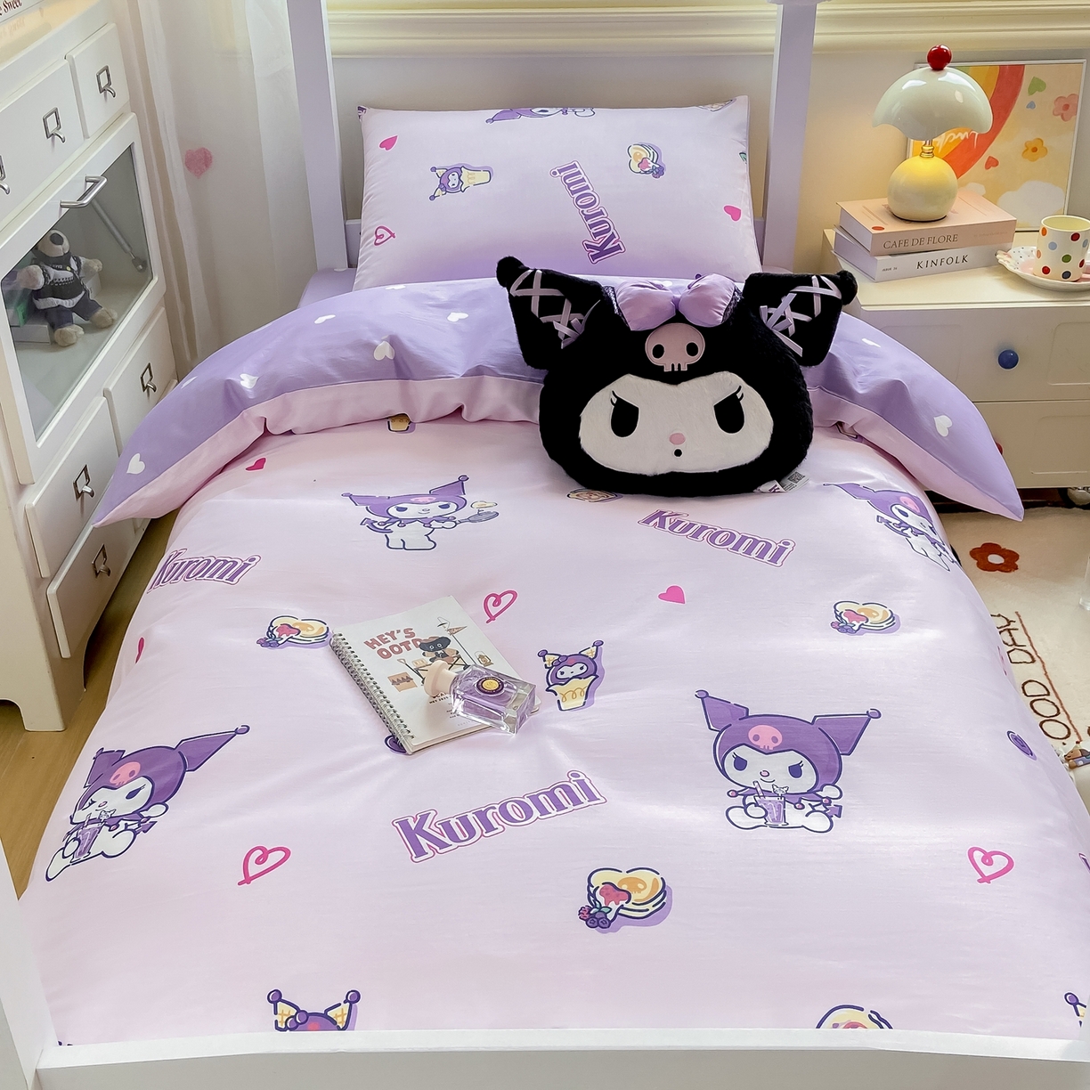 91家纺网 家纺一手货源 找家纺 博雅 2025春夏新款三丽鸥全棉纯棉卡通学生宿舍三件套上下铺三件套-小版 多彩库洛米