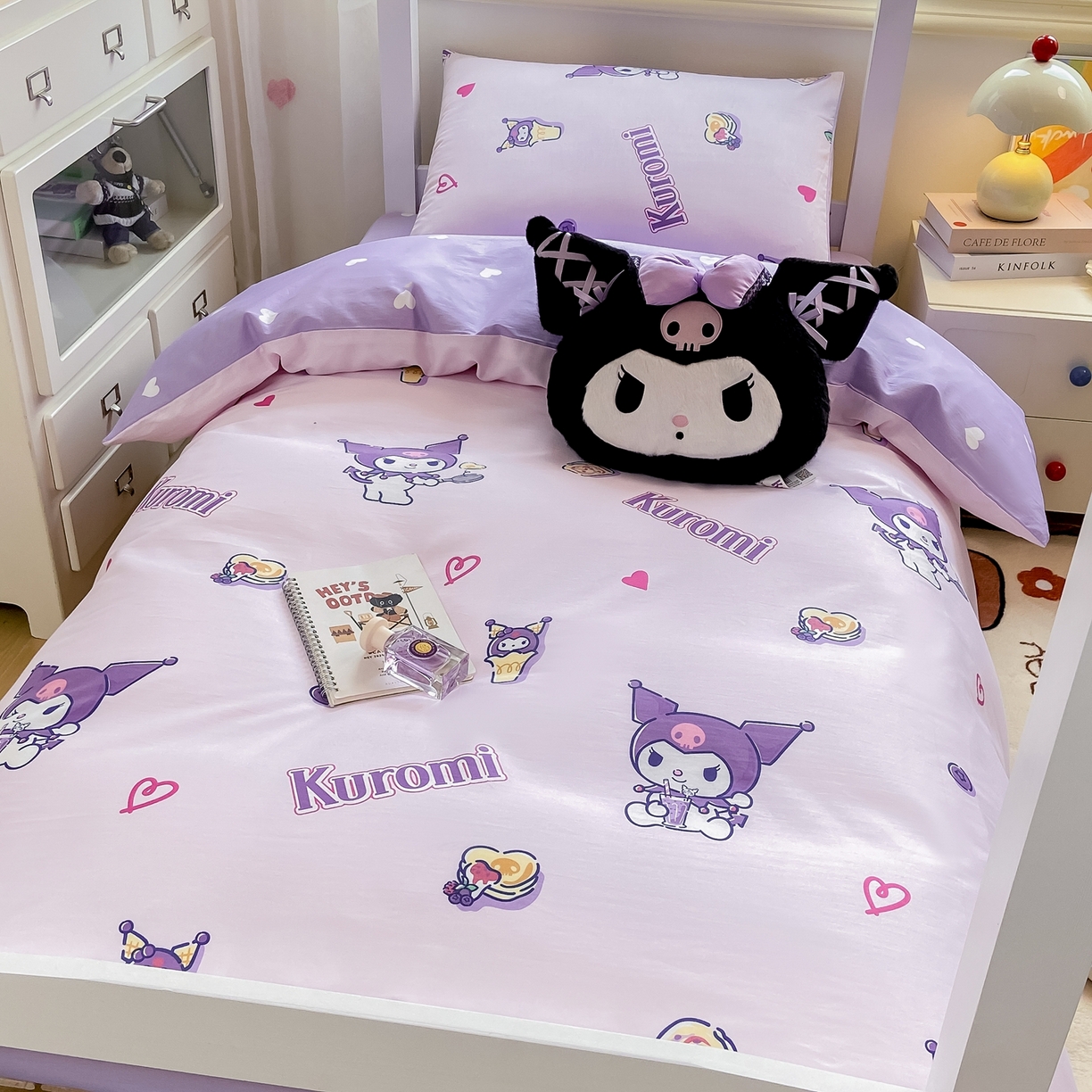 91家纺网 家纺一手货源 找家纺 博雅 2025春夏新款三丽鸥全棉纯棉卡通学生宿舍三件套上下铺三件套-小版 多彩库洛米