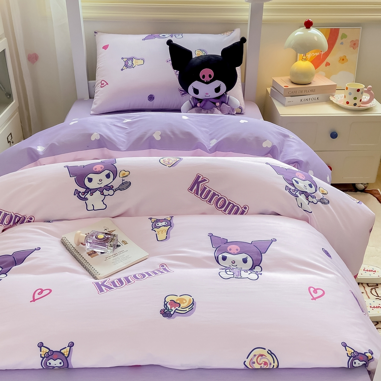 91家纺网 家纺一手货源 找家纺 博雅 2025春夏新款三丽鸥全棉纯棉卡通学生宿舍三件套上下铺三件套-小版 多彩库洛米