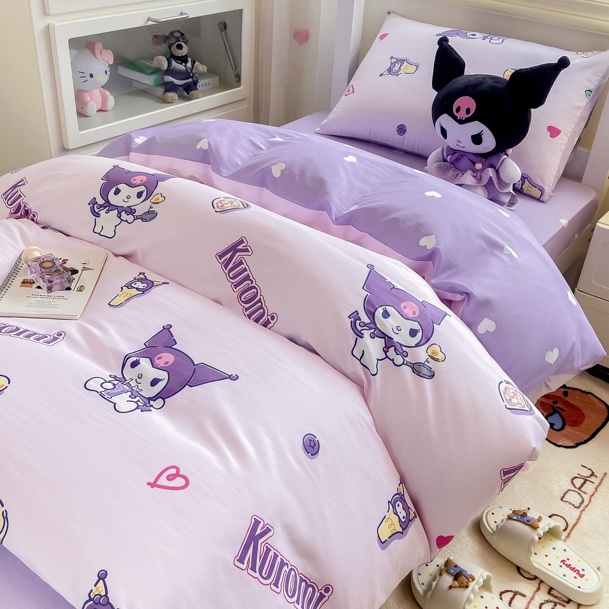 91家纺网 家纺一手货源 找家纺 博雅 2025春夏新款三丽鸥全棉纯棉卡通学生宿舍三件套上下铺三件套-小版 多彩库洛米