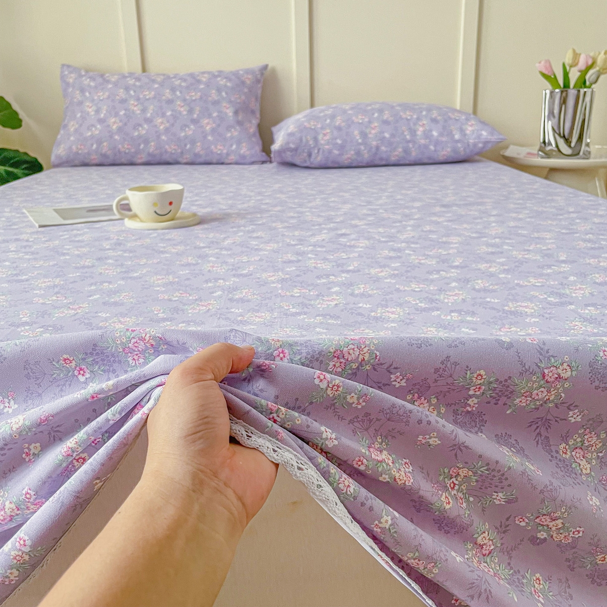 91家纺网 家纺一手货源 找家纺 棉乐町2025新款花边款老粗布床单 豆蔻