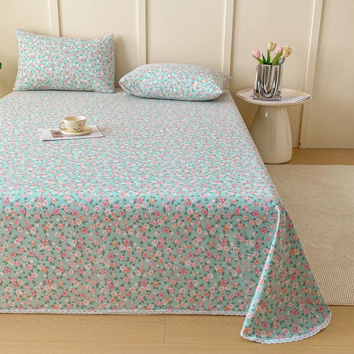 91家纺网 家纺一手货源 找家纺 棉乐町2025新款花边款老粗布床单 花曼