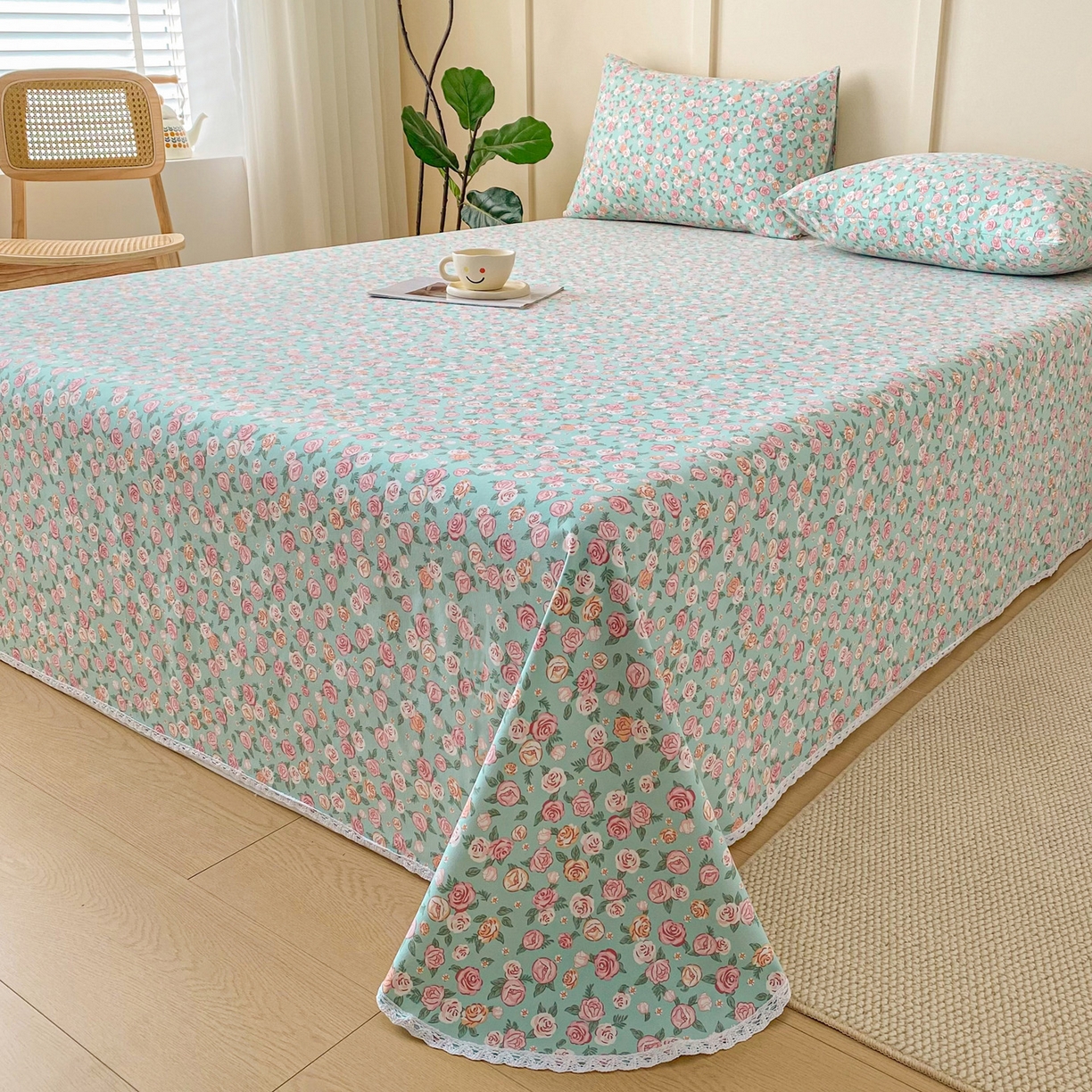 91家纺网 家纺一手货源 找家纺 棉乐町2025新款花边款老粗布床单 花曼