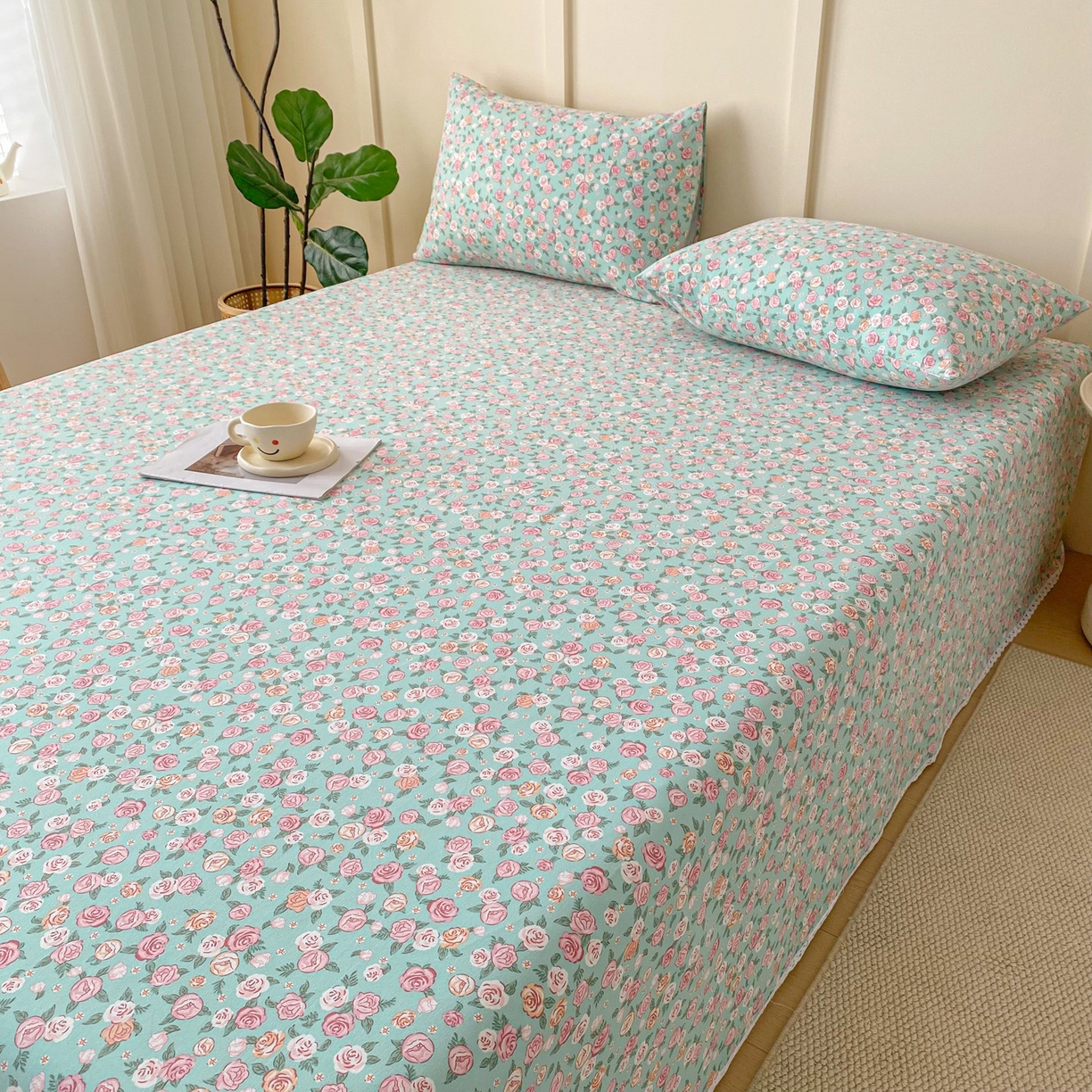 91家纺网 家纺一手货源 找家纺 棉乐町2025新款花边款老粗布床单 花曼