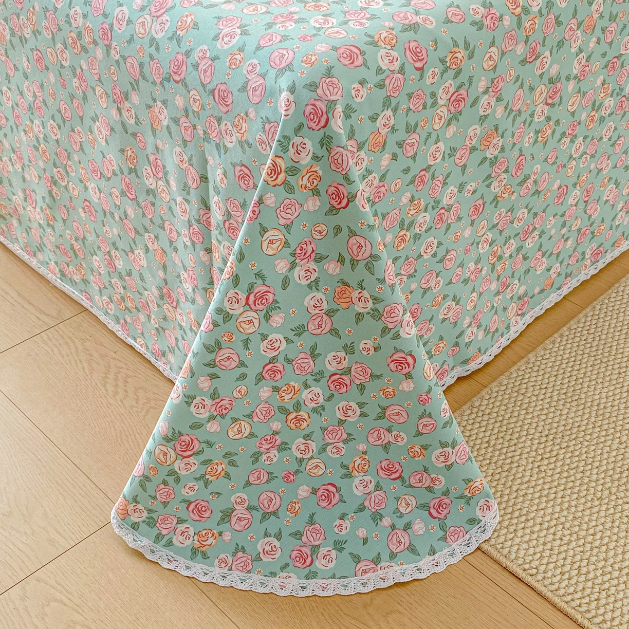 91家纺网 家纺一手货源 找家纺 棉乐町2025新款花边款老粗布床单 花曼