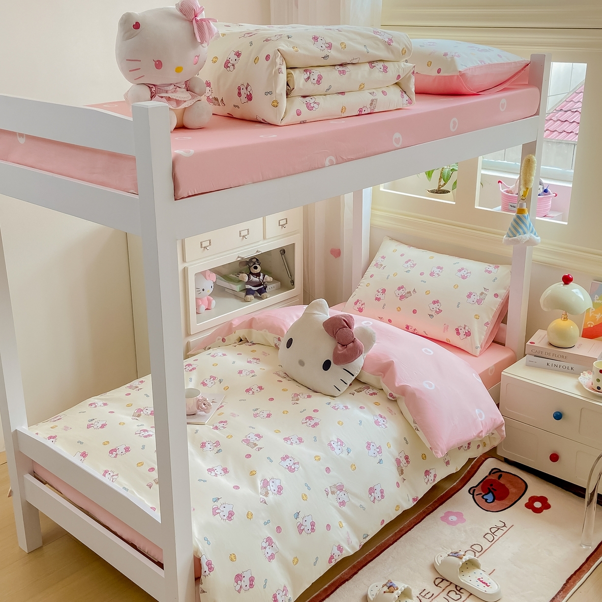 91家纺网 家纺一手货源 找家纺 博雅 2025春夏新款三丽鸥全棉纯棉卡通学生宿舍三件套上下铺三件套-小版 可爱KT