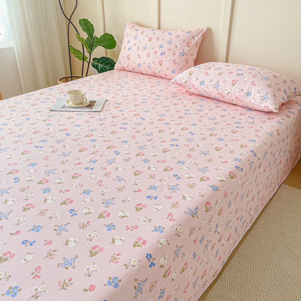 91家纺网 家纺一手货源 找家纺 棉乐町2025新款花边款老粗布床单 兰恋花