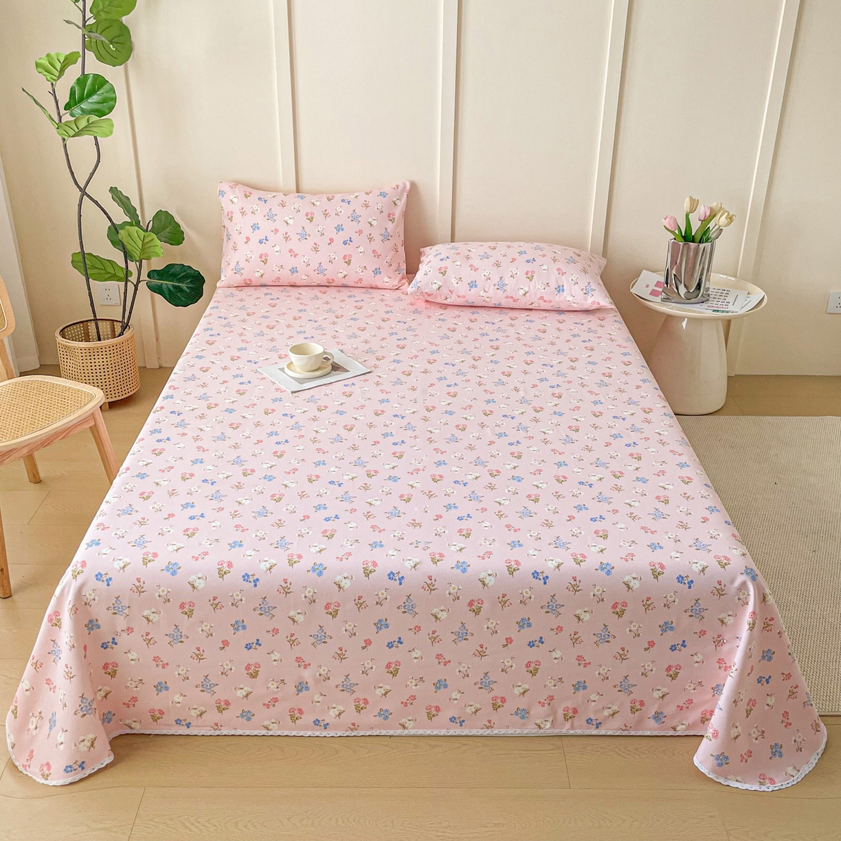 91家纺网 家纺一手货源 找家纺 棉乐町2025新款花边款老粗布床单 兰恋花