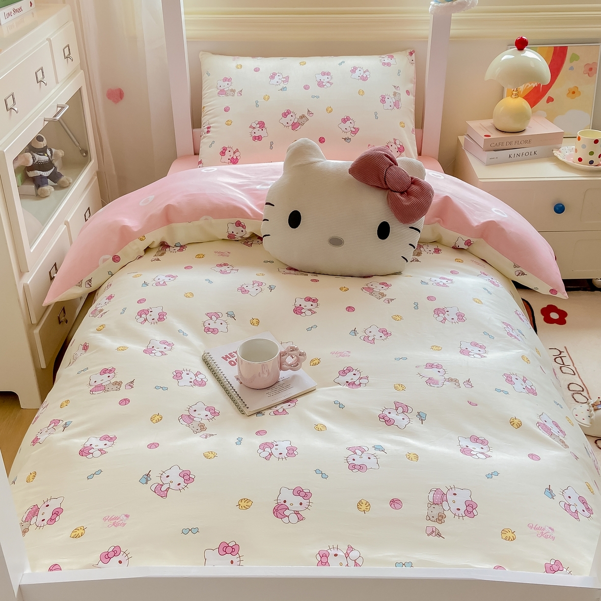 91家纺网 家纺一手货源 找家纺 博雅 2025春夏新款三丽鸥全棉纯棉卡通学生宿舍三件套上下铺三件套-小版 可爱KT