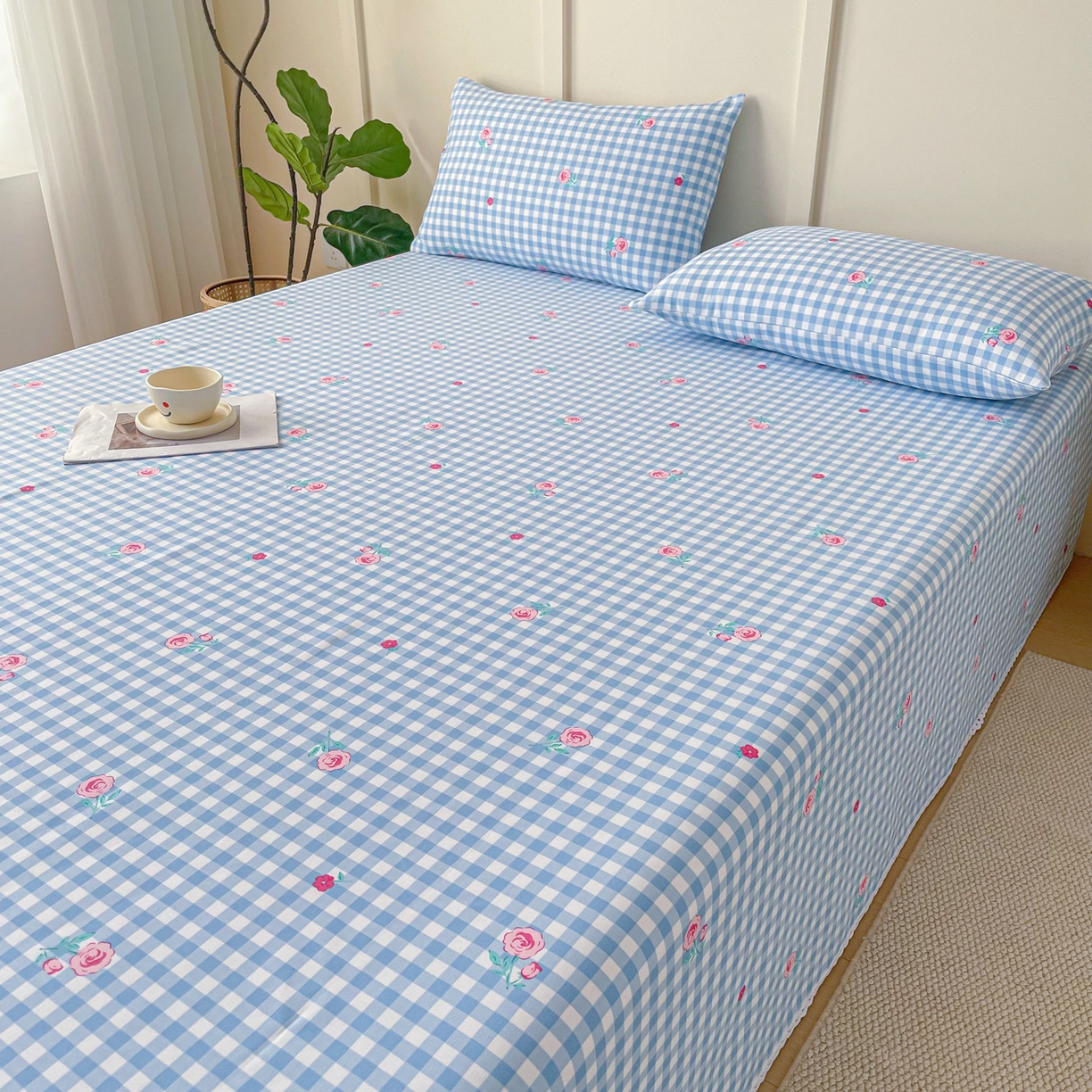 91家纺网 家纺一手货源 找家纺 棉乐町2025新款花边款老粗布床单 蓝花