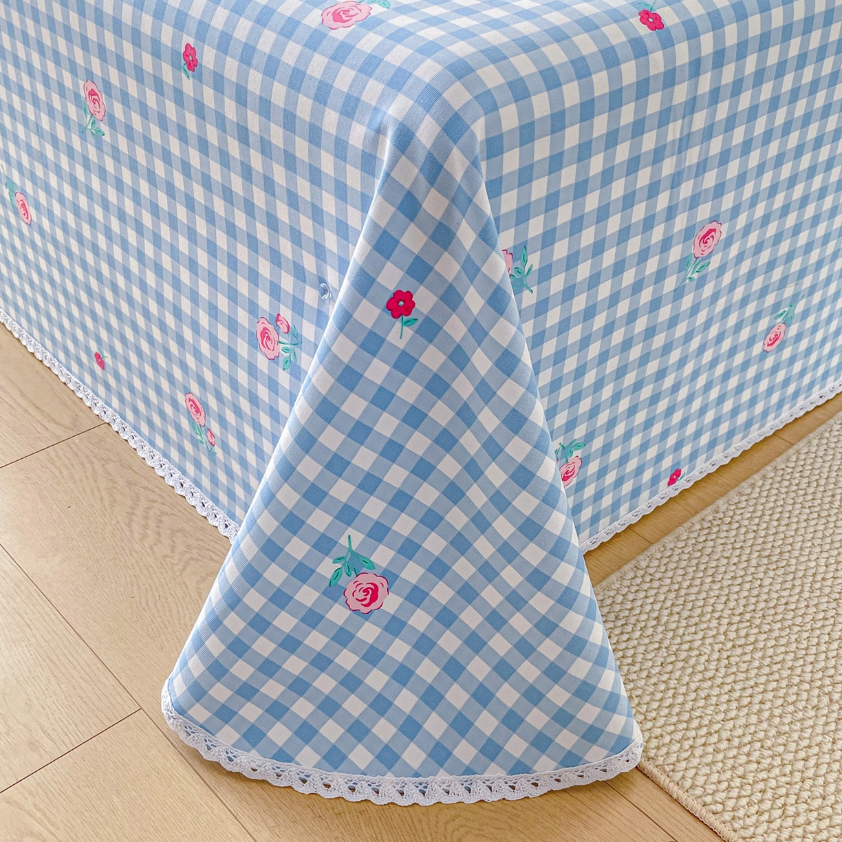 91家纺网 家纺一手货源 找家纺 棉乐町2025新款花边款老粗布床单 蓝花