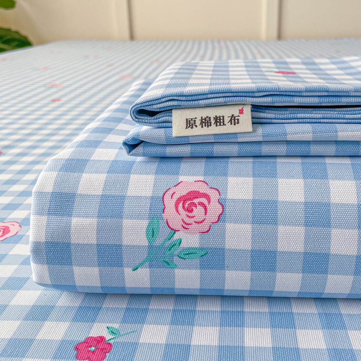 棉乐町2025新款花边款老粗布床单 蓝花
