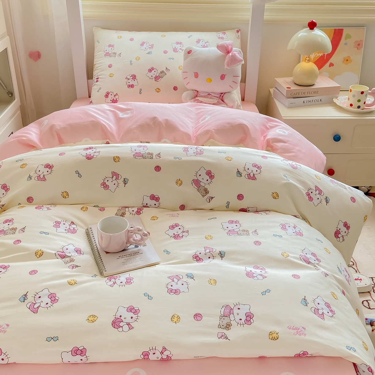 91家纺网 家纺一手货源 找家纺 博雅 2025春夏新款三丽鸥全棉纯棉卡通学生宿舍三件套上下铺三件套-小版 可爱KT