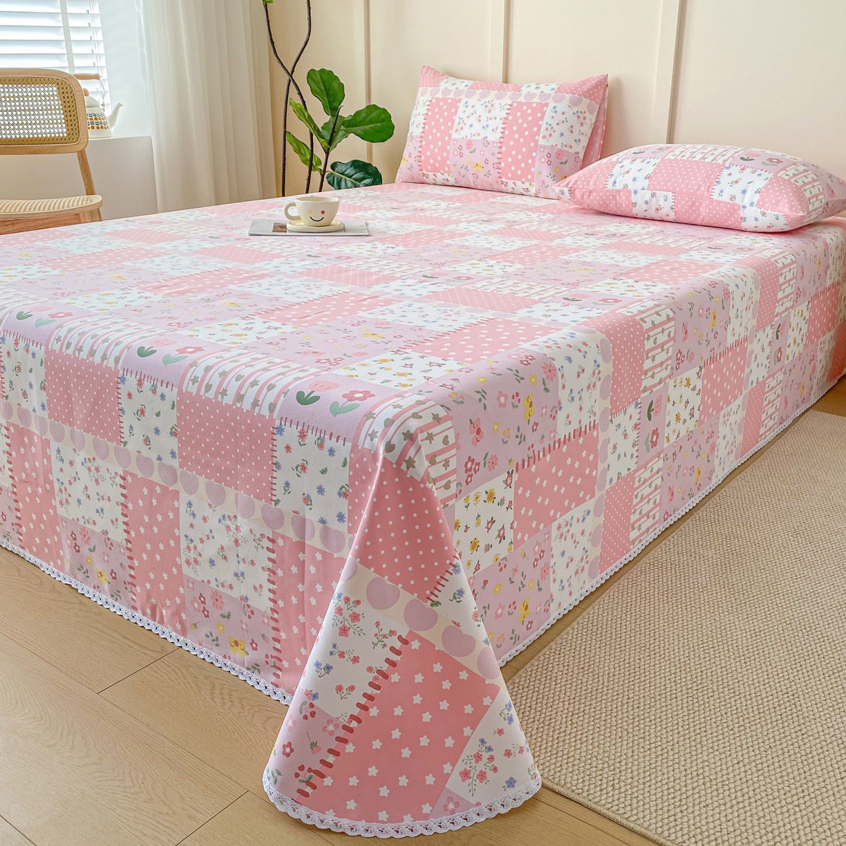 91家纺网 家纺一手货源 找家纺 棉乐町2025新款花边款老粗布床单 蔓塔花园