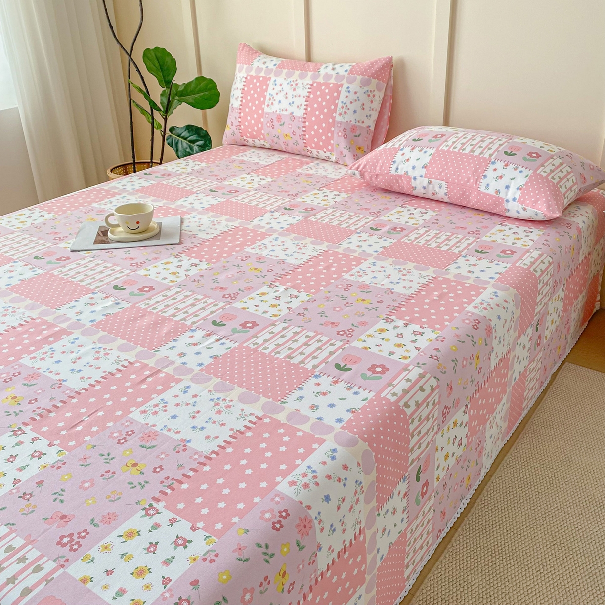 91家纺网 家纺一手货源 找家纺 棉乐町2025新款花边款老粗布床单 蔓塔花园