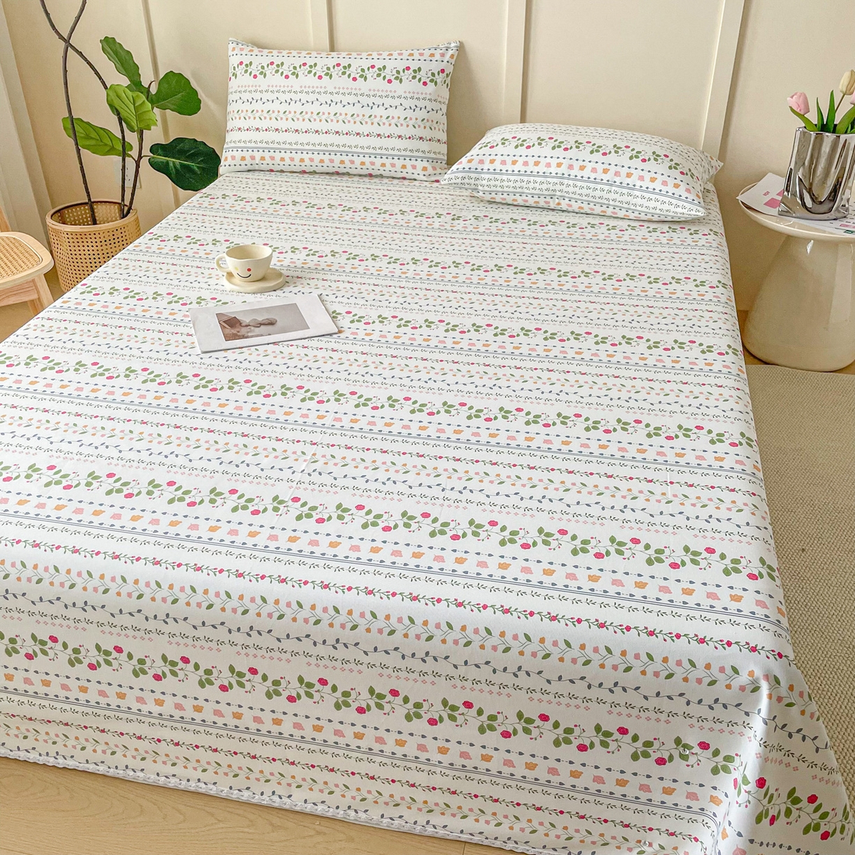 91家纺网 家纺一手货源 找家纺 棉乐町2025新款花边款老粗布床单 小玫瑰