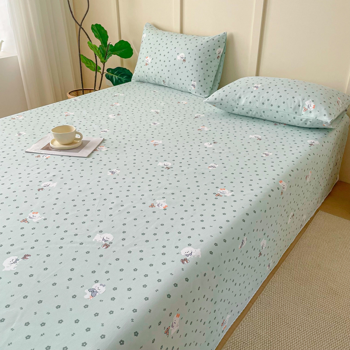 91家纺网 家纺一手货源 找家纺 棉乐町2025新款花边款老粗布床单 幸运汪汪