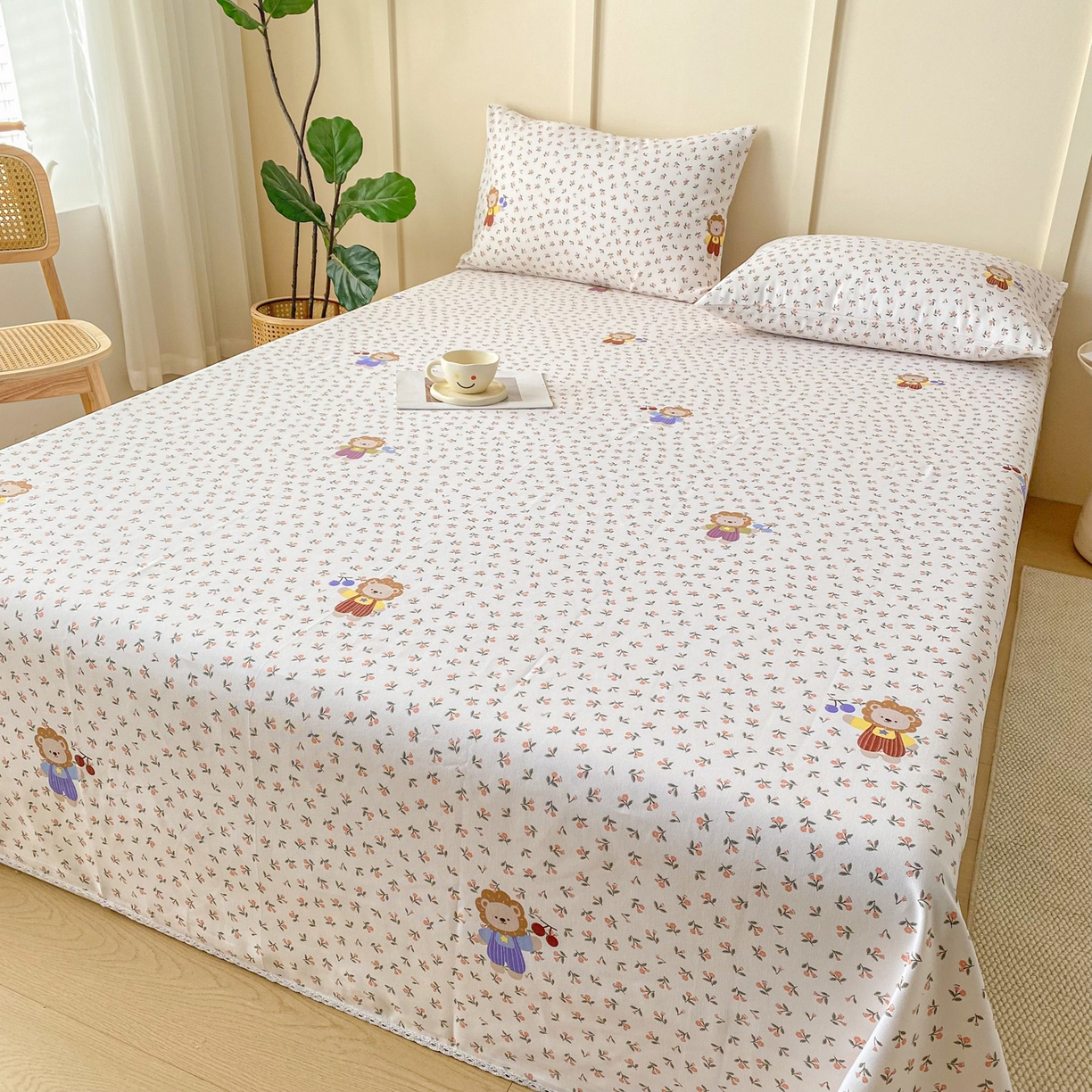 91家纺网 家纺一手货源 找家纺 棉乐町2025新款花边款老粗布床单 樱桃花