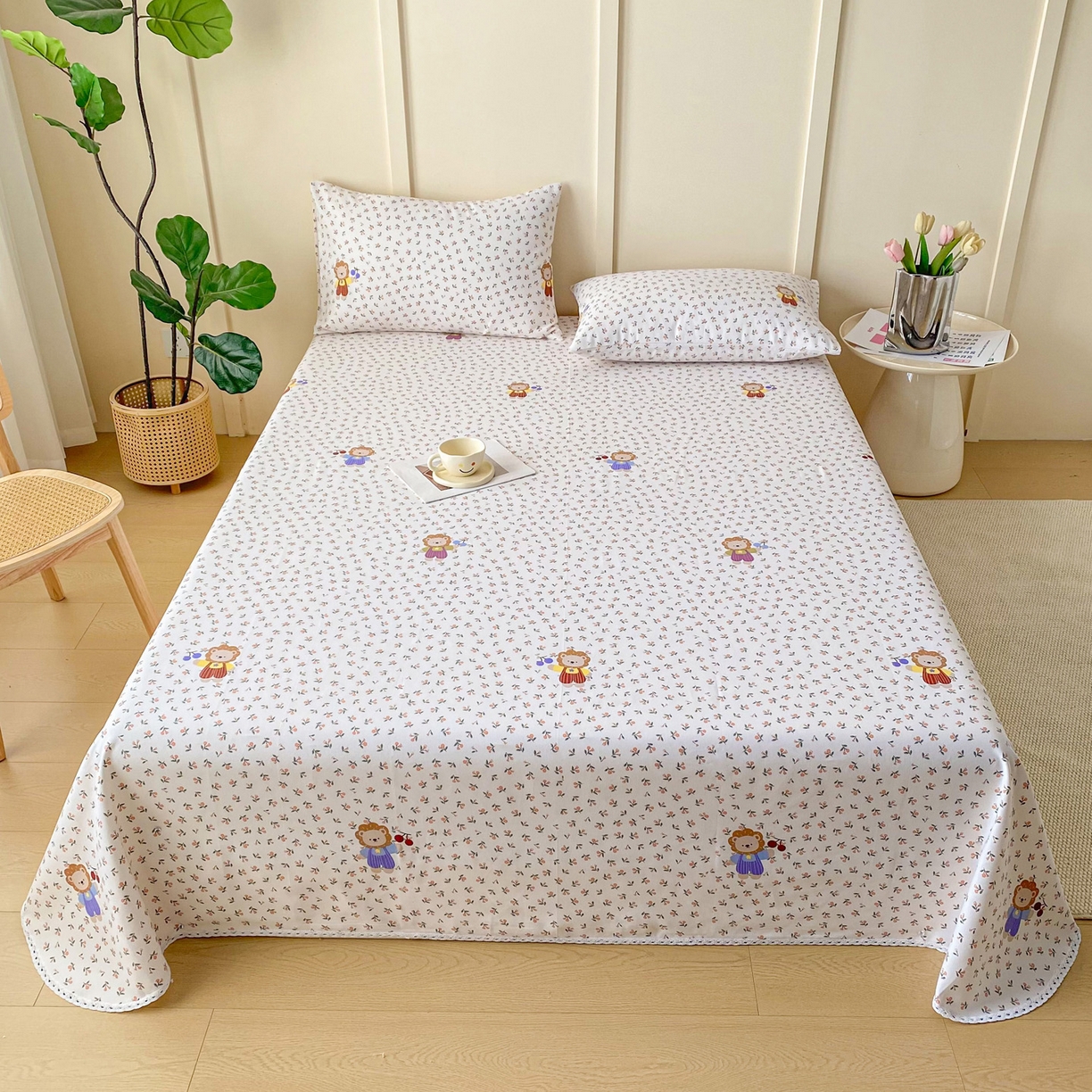 91家纺网 家纺一手货源 找家纺 棉乐町2025新款花边款老粗布床单 樱桃花