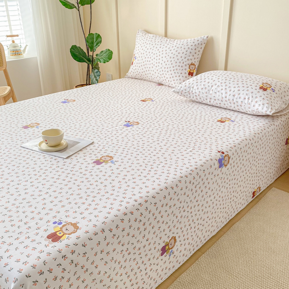 91家纺网 家纺一手货源 找家纺 棉乐町2025新款花边款老粗布床单 樱桃花