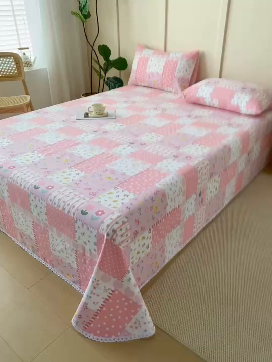 91家纺网 家纺一手货源 找家纺 棉乐町2025新款花边款老粗布床单 蔓塔花园