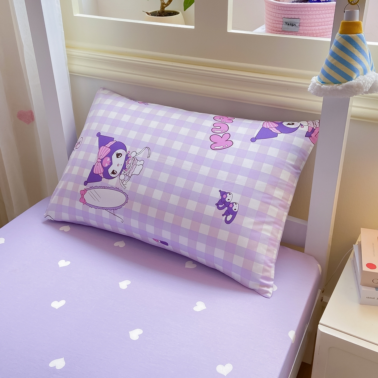 91家纺网 家纺一手货源 找家纺 博雅 2025春夏新款三丽鸥全棉纯棉卡通学生宿舍三件套上下铺三件套-小版 小方格库洛米