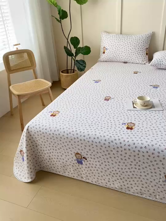 91家纺网 家纺一手货源 找家纺 棉乐町2025新款花边款老粗布床单 樱桃花