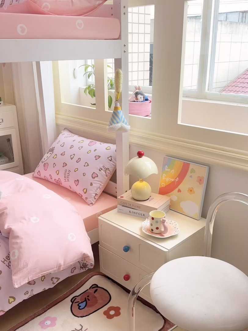 91家纺网 家纺一手货源 找家纺 博雅 2025春夏新款三丽鸥全棉纯棉卡通学生宿舍三件套上下铺三件套-小版 心心KT