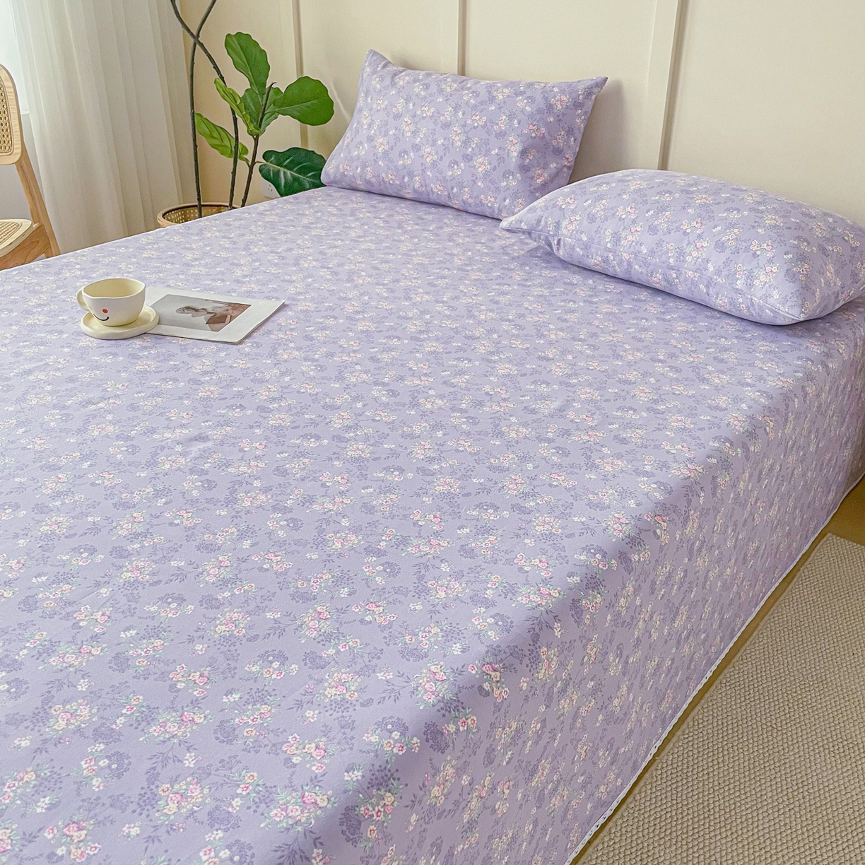 91家纺网 家纺一手货源 找家纺 金泰莱2025新款花边款老粗布床单 豆蔻