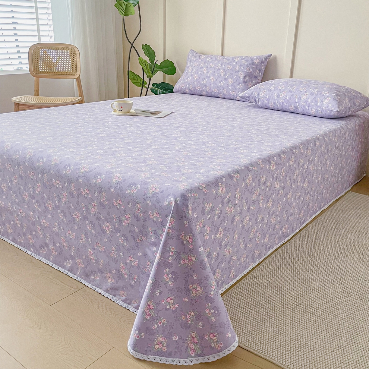 91家纺网 家纺一手货源 找家纺 金泰莱2025新款花边款老粗布床单 豆蔻