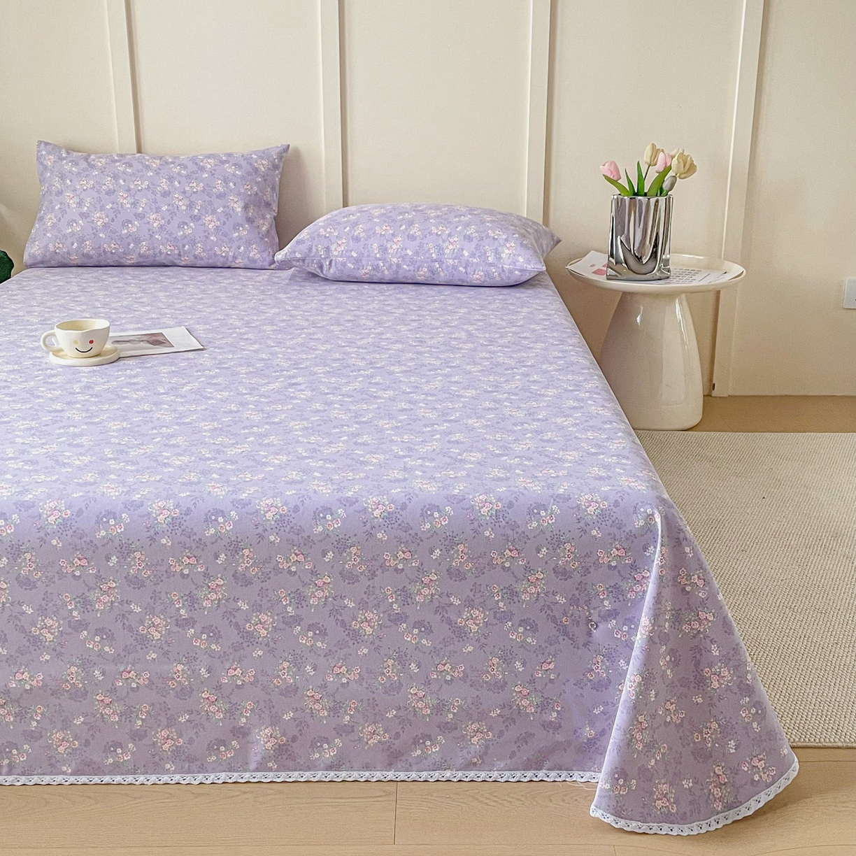 91家纺网 家纺一手货源 找家纺 金泰莱2025新款花边款老粗布床单 豆蔻