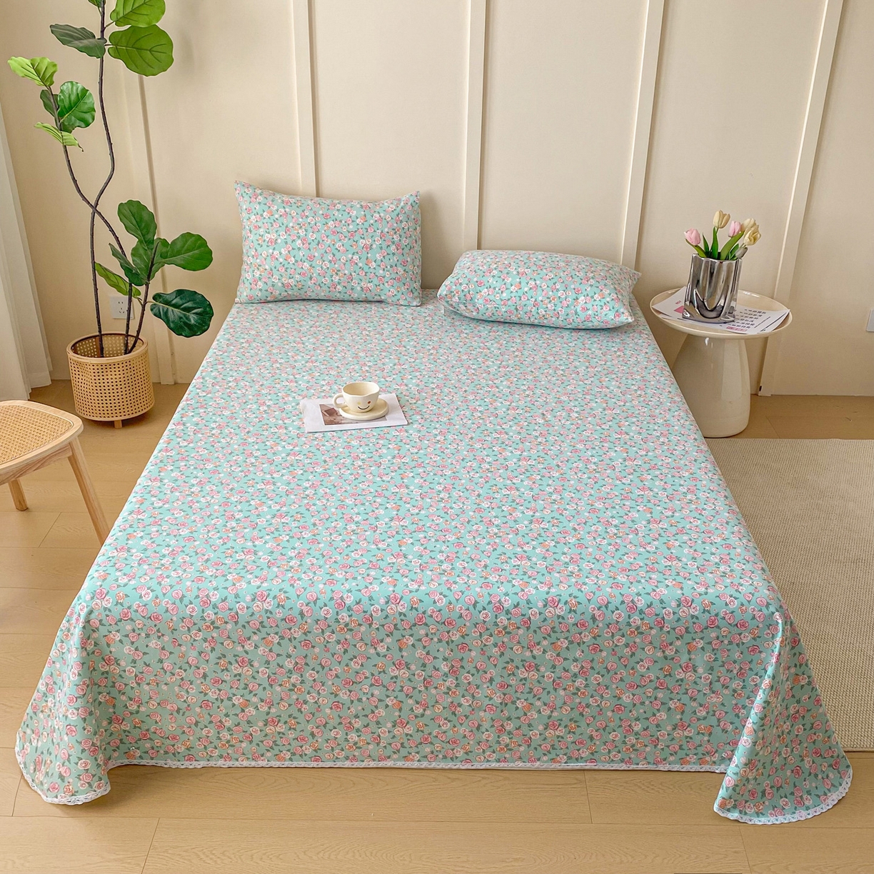 金泰莱2025新款花边款老粗布床单 花曼