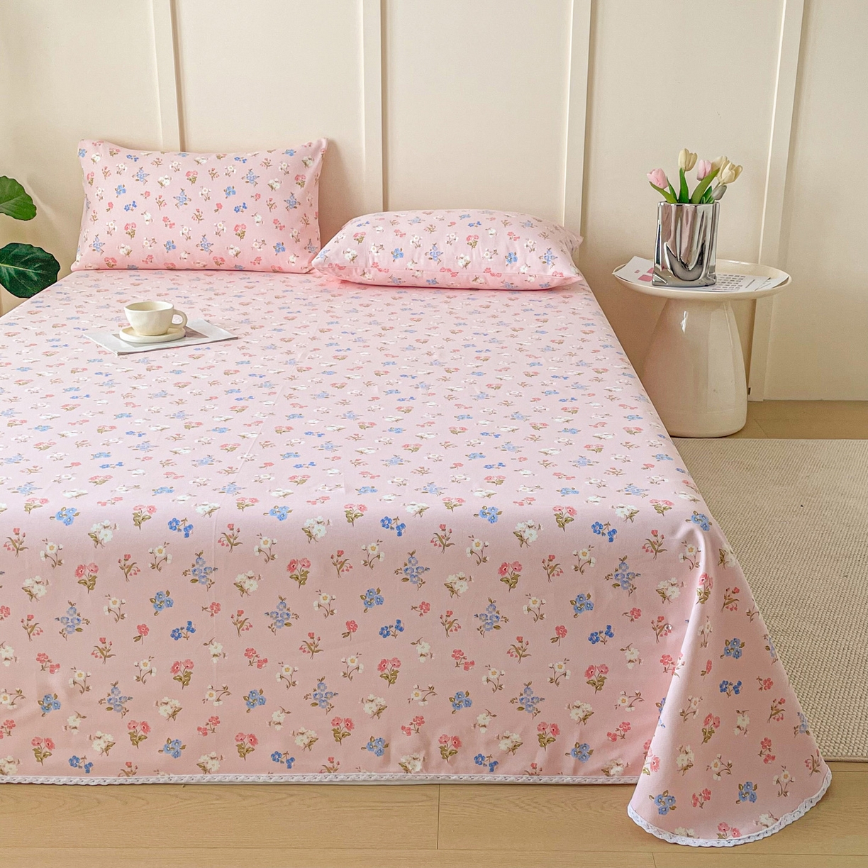 91家纺网 家纺一手货源 找家纺 金泰莱2025新款花边款老粗布床单 兰恋花