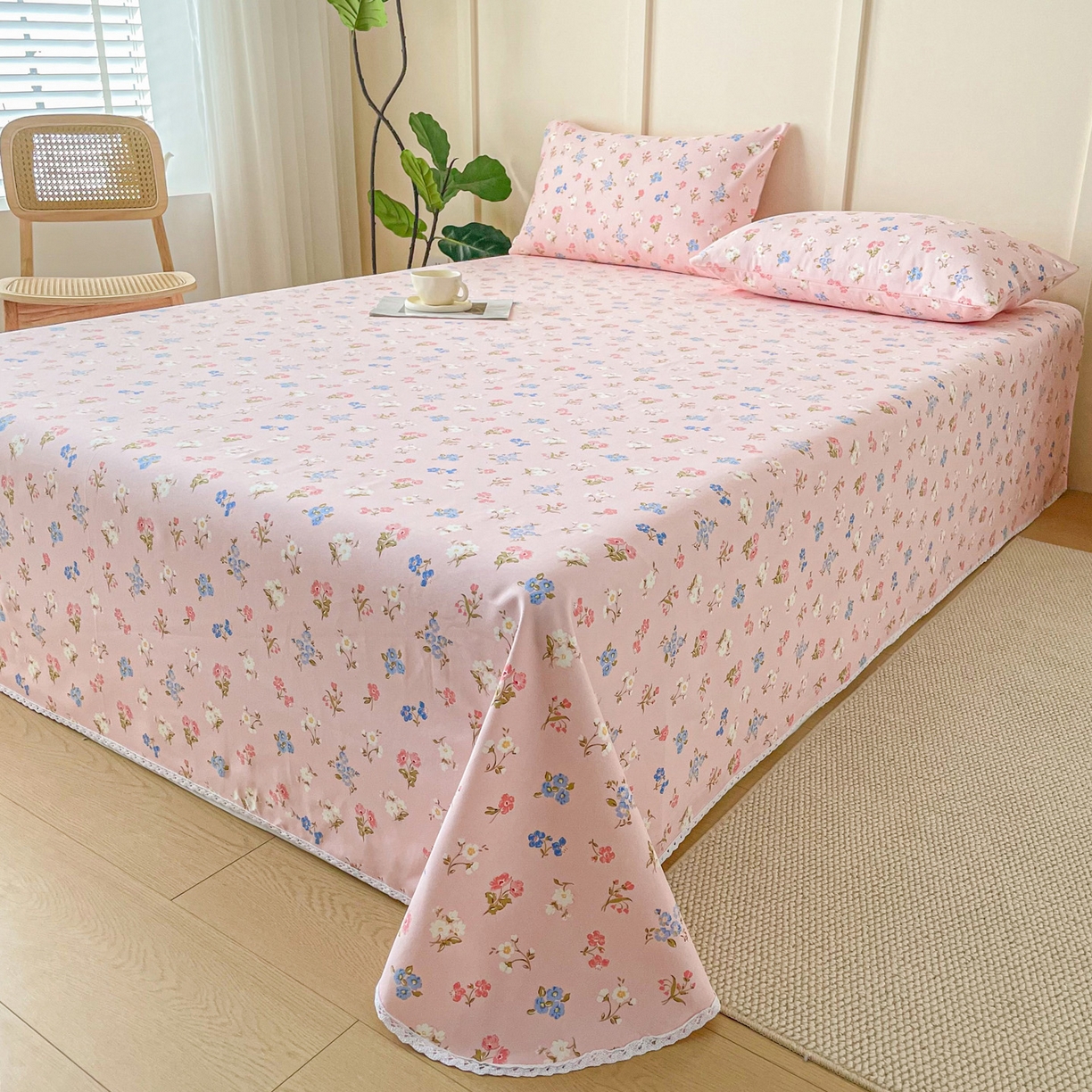 91家纺网 家纺一手货源 找家纺 金泰莱2025新款花边款老粗布床单 兰恋花