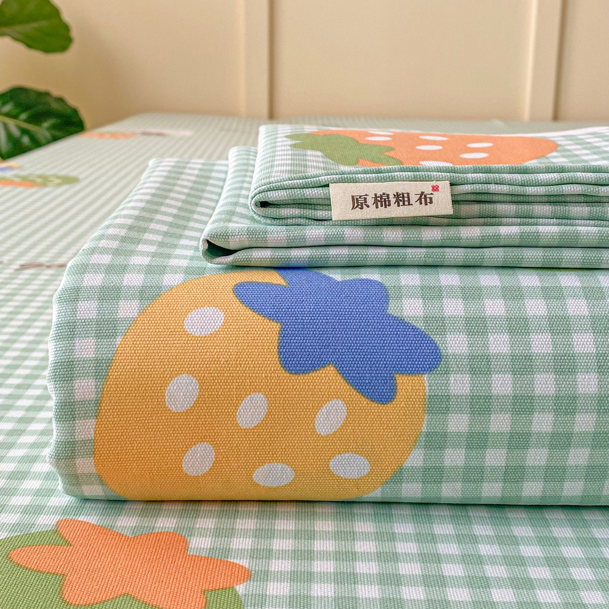 91家纺网 家纺一手货源 找家纺 金泰莱2025新款花边款老粗布床单 绿梅果