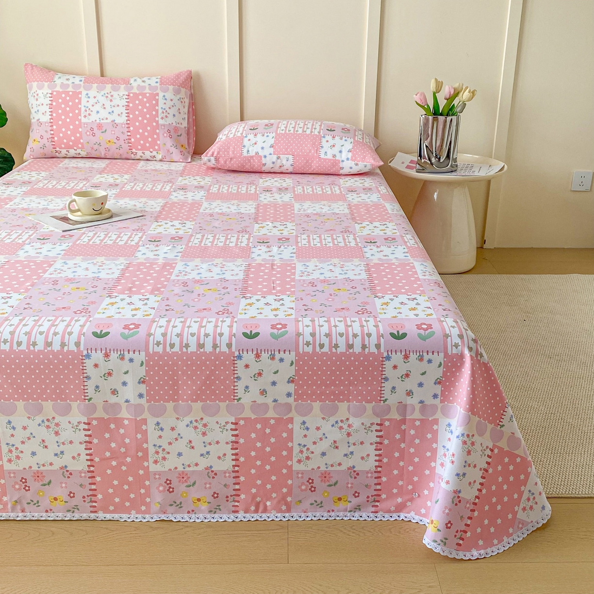 91家纺网 家纺一手货源 找家纺 金泰莱2025新款花边款老粗布床单 蔓塔花园