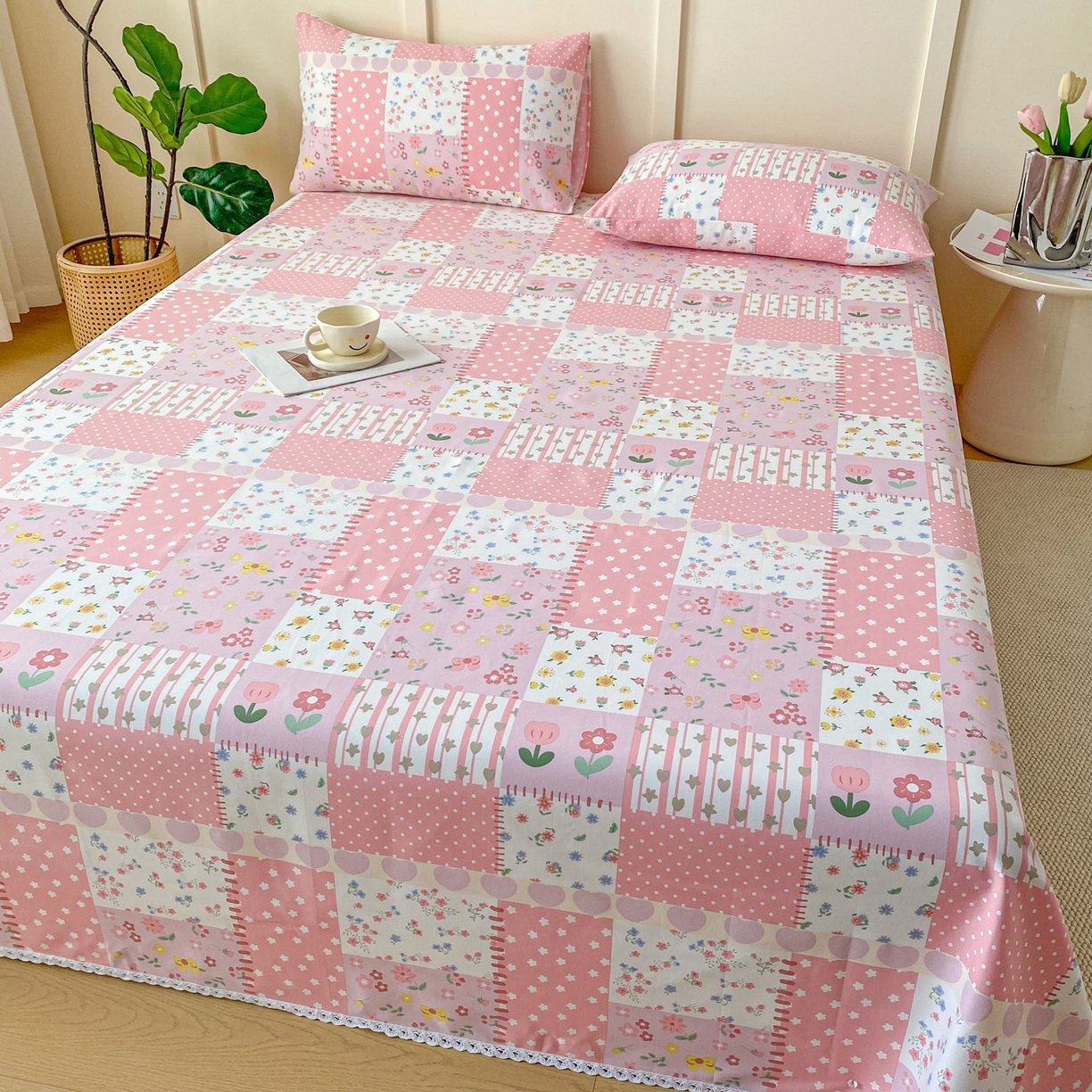 91家纺网 家纺一手货源 找家纺 金泰莱2025新款花边款老粗布床单 蔓塔花园