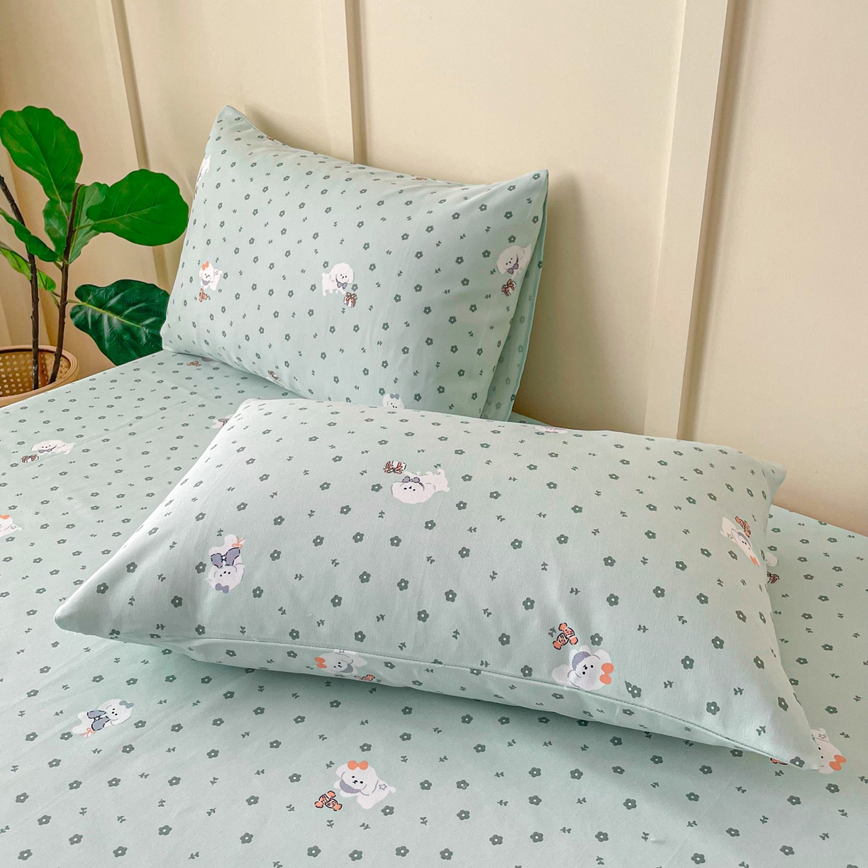 91家纺网 家纺一手货源 找家纺 金泰莱2025新款花边款老粗布床单 幸运汪汪