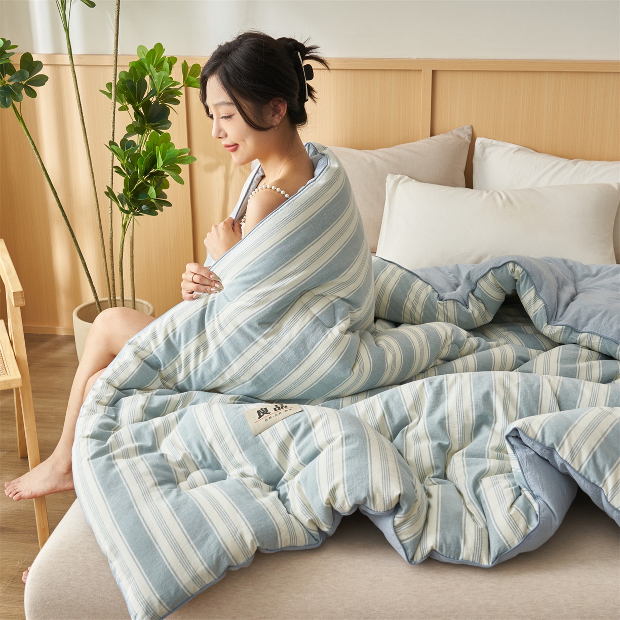 91家纺网 家纺一手货源 找家纺 （总）恬思语家纺 2025秋冬新款色织格子里外全棉棉花冬被被子被芯