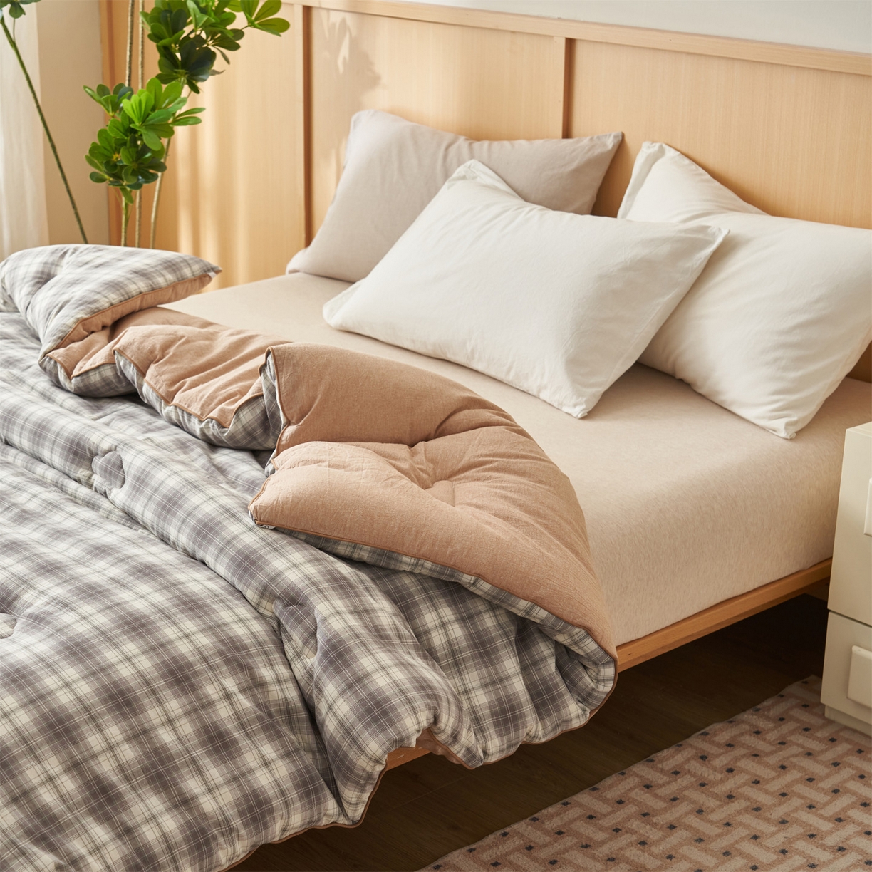 91家纺网 家纺一手货源 找家纺 恬思语家纺 2025秋冬新款色织格子里外全棉棉花冬被被子被芯 绅士灰