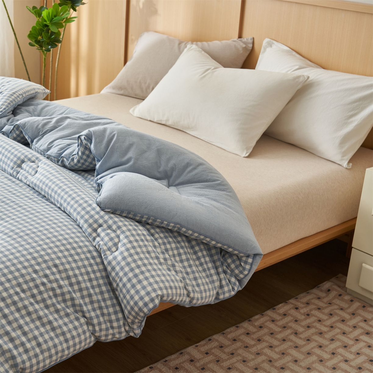 91家纺网 家纺一手货源 找家纺 恬思语家纺 2025秋冬新款色织格子里外全棉棉花冬被被子被芯 小蓝格