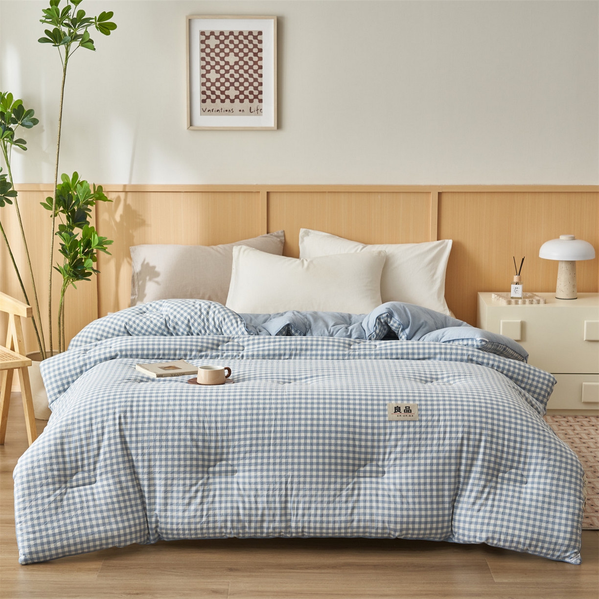 91家纺网 家纺一手货源 找家纺 恬思语家纺 2025秋冬新款色织格子里外全棉棉花冬被被子被芯 小蓝格